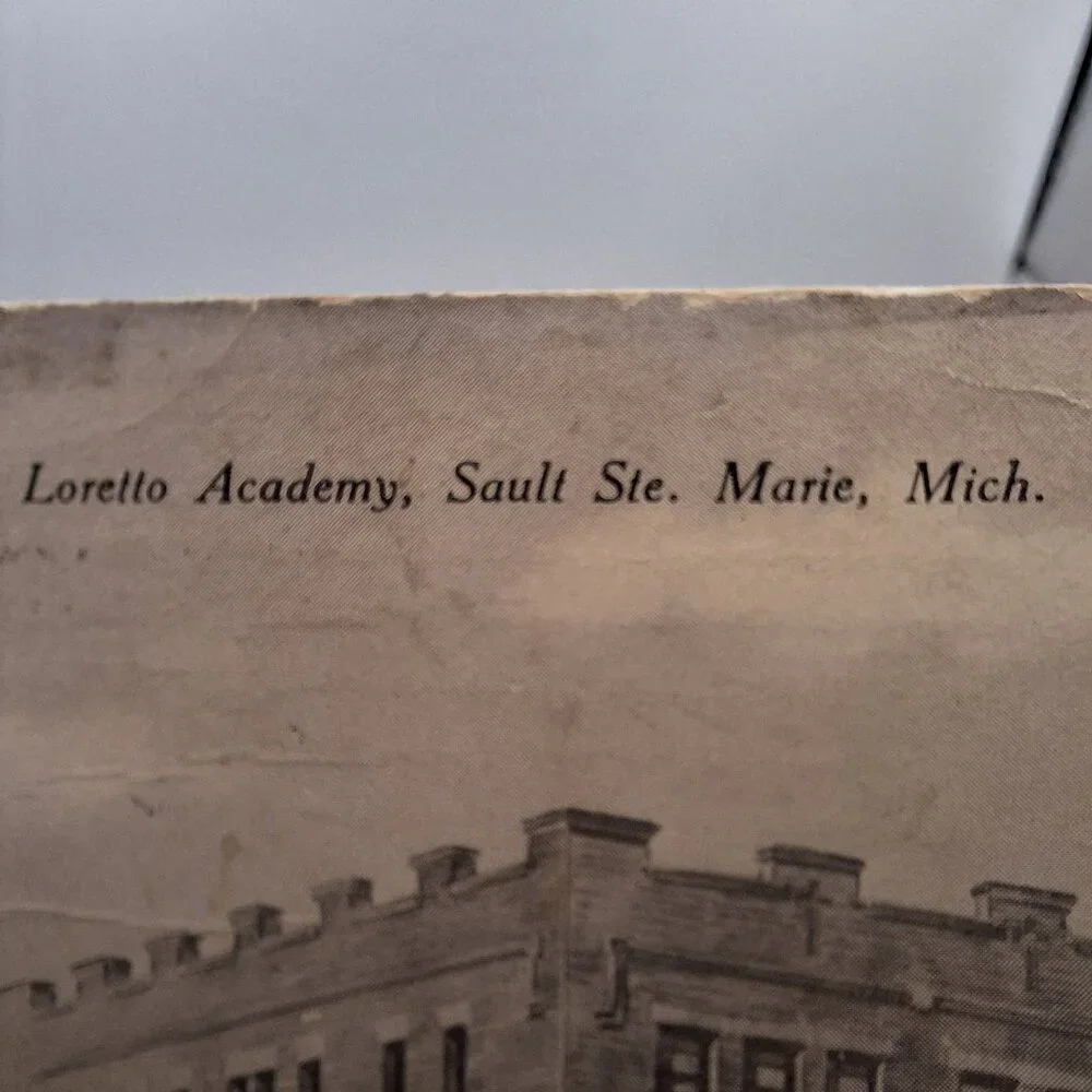 Loretto Academy Sault Ste Marie Michigan Antique Postcard Handwritten Soo Church